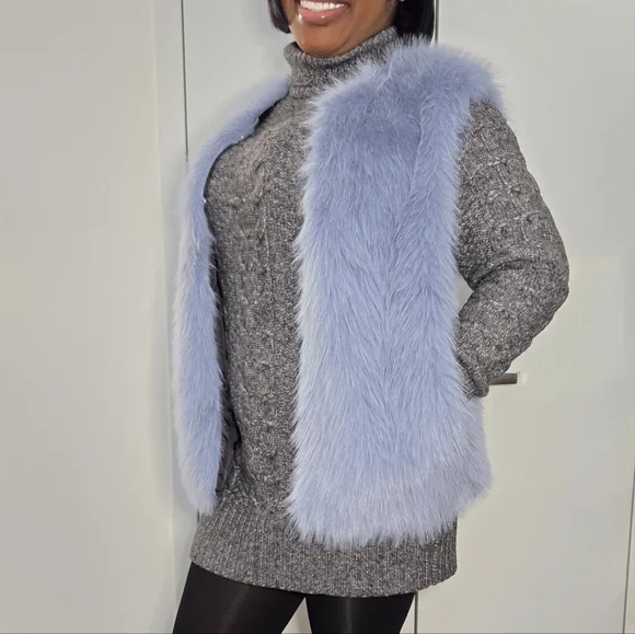 Jason Wu Soft Blue Faux Fur Vest With Floral Print Lining Woman Size S